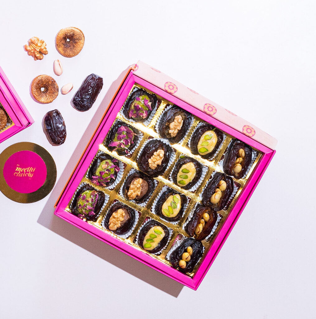 Premium stuffed Medjool dates 16 pieces by Meethi Ellaichi Mumbai
